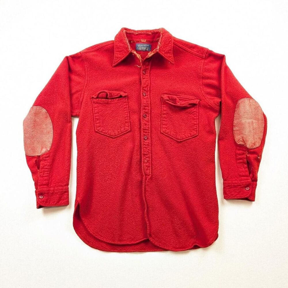 Vintage 1950s Pendleton Distressed Red Board Shirt 100% Wool Size Small